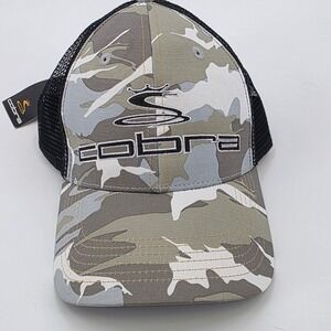 KING COBRA GOLF HAT RARE CAMO GRAY BLACK ADJUSTABLE CAP MESH TRUCKER NEW EMBROID